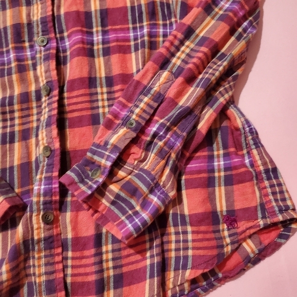 🍁 Fall Plaid Long Sleeve Adjustable Sleeves Boyfriend Top Aeropostale 🍁 - Picture 6 of 7
